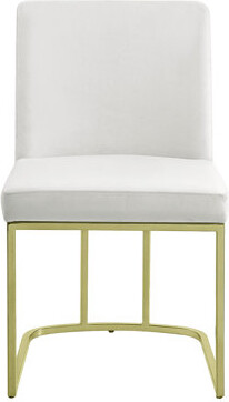 Everly Quinn White Velvet Side Chair Of 2, Metal Base, Back Design, 4 - Inch Thick Upholstered Cushion, Foam Density D26, 14 Floor , 220 Lbs Seat Capacity, 19 Widt