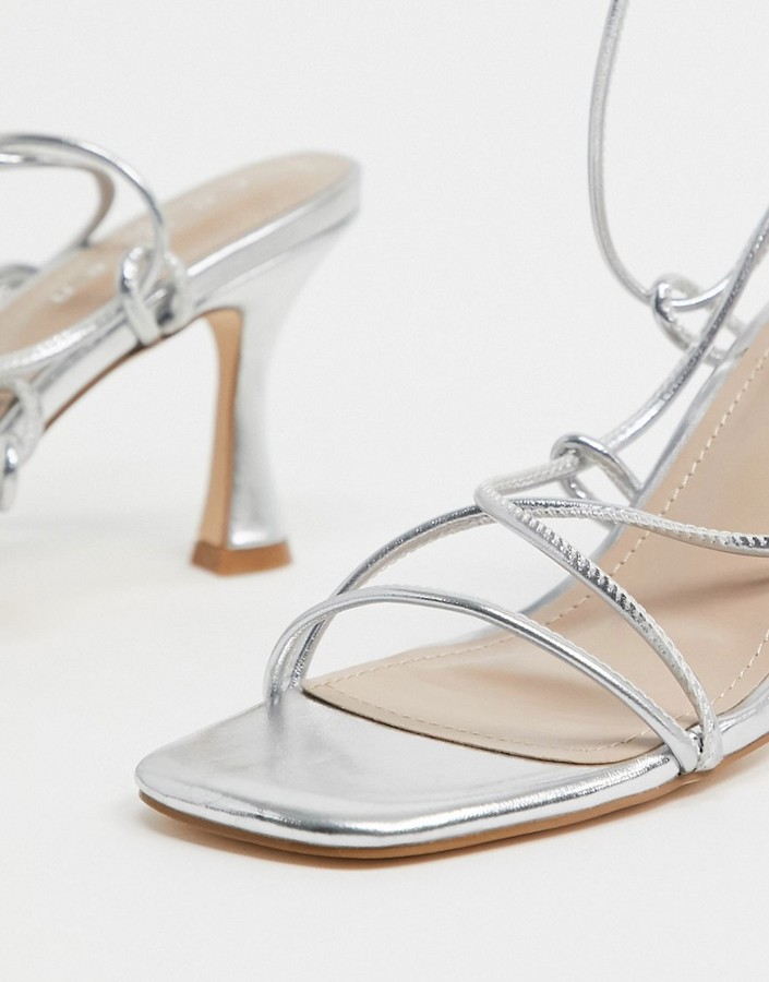 Co Wren Wide Fit strappy kitten heel sandals in silver - ShopStyle