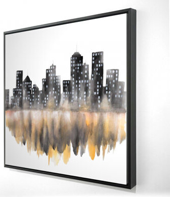 Ebern Designs Yellow Watercolor Cityscape