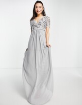Thumbnail for your product : Goddiva lace detail maxi dress with full skirt in silver