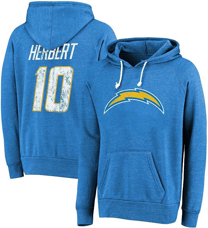 Unbranded Men's Majestic Threads Justin Herbert Powder Blue Los Angeles Chargers Name & Number Tri-Blend Pullover Hoodie