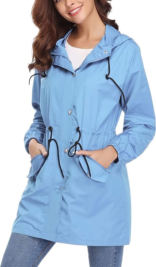 Sykooria Women's Waterproof Jackets Quick Dry Raincoat Hooded Long Sleeve Zipper Rain Jacket