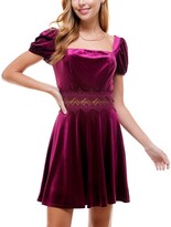 Thumbnail for your product : City Studios Juniors' Lace-Trim Puff-Sleeve Velvet Dress
