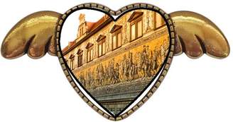 GiftJewelryShop Ancient Style Gold-plated Travel Fuerstenzug Dresden Germany Heart With Simple Angel Wings Pins Brooch