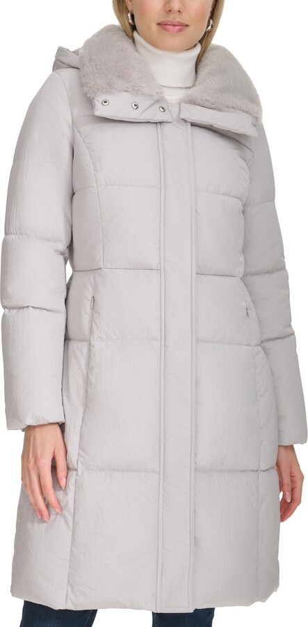 Cole Haan Women's Shine Faux-Fur-Collar Hooded Puffer Coat