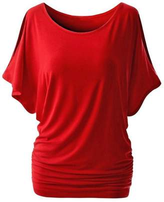 Changeshopping Summer Women Casual Off Shoulder Short Sleeve Collect Waist T-shirt (L, )