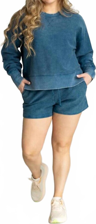 MOON RYDER Cropped Corded Crew Neck In Navy