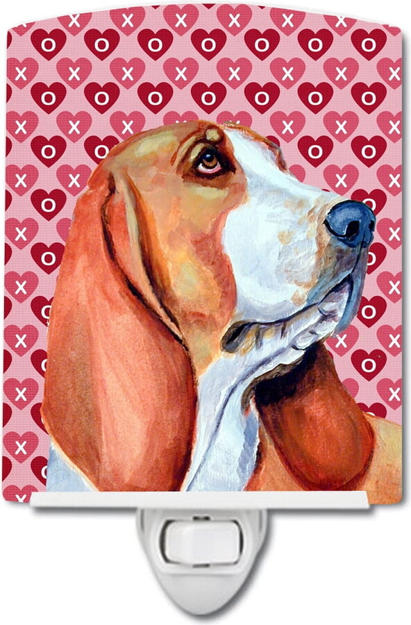 Caroline's Treasures LH9152CNL Basset Hound Hearts Love and Valentine's Day Portrait Ceramic Night Light, 6x4x3",