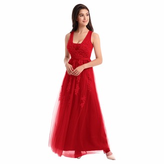 OBEEII Women's A-line Tulle Prom Formal Evening Homecoming Dress Ball Gown Red UK 12