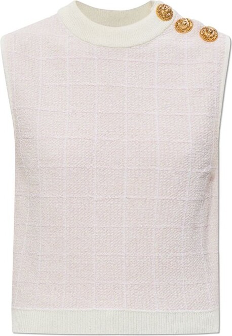 Balmain Buttons Tweed Crop Top