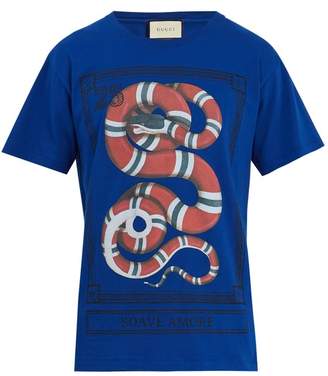 Gucci Snake Print Cotton Jersey T Shirt - Mens - Blue Multi