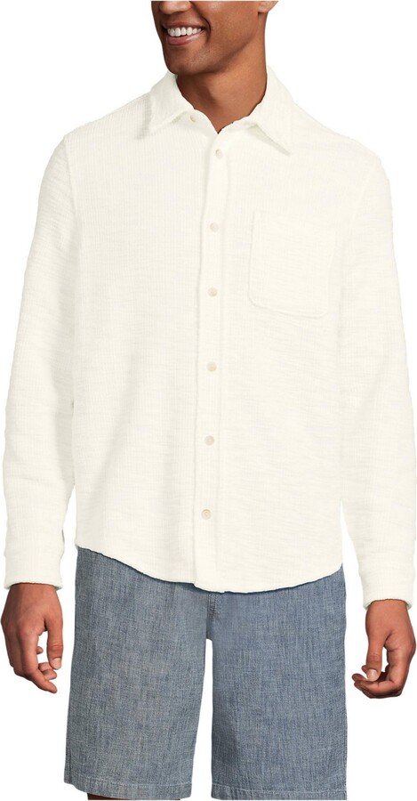 Lands' End Men's Long Sleeve Knit Boucle Button Through Shirt