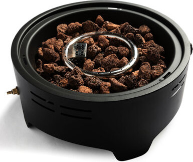 Latitude Run 15 Inch Camping Fire Pit - Portable Tabletop Propane Heater With Stainless Steel Burner Black Steel Adjustable Flame Included Lava Rocks 15\