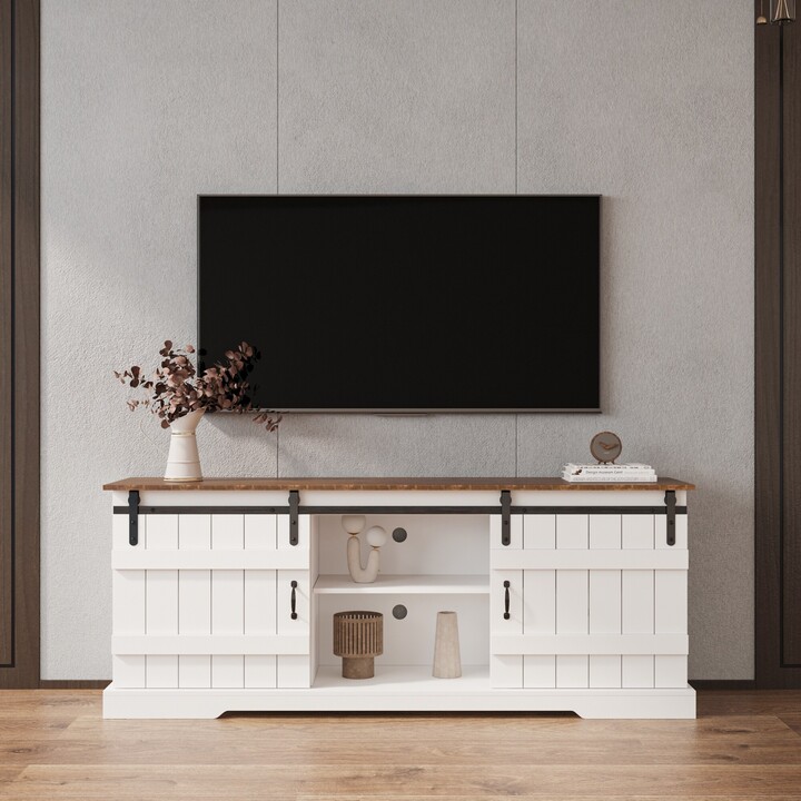 EDWINRAY CountryStyle TV Stand for 80" TV, Elegant White TV