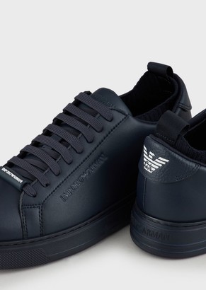 Emporio armani leather sneakers with knit inserts clearance