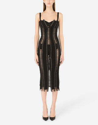 Dolce & Gabbana Charmeuse Calf-Length Dress With Laces And Eyelets