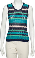 Blue Patterned Knit Sleeveless Top S 