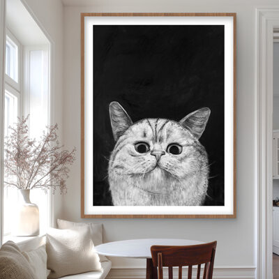 Lark Manor Watching cat - Feline Gray Framed Matted Print | Home Decor