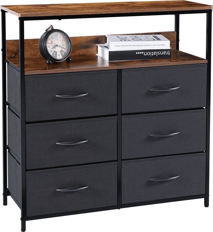 Howcool Rustic 6 Drawers Dresser with Open Shelf,Closet Storage