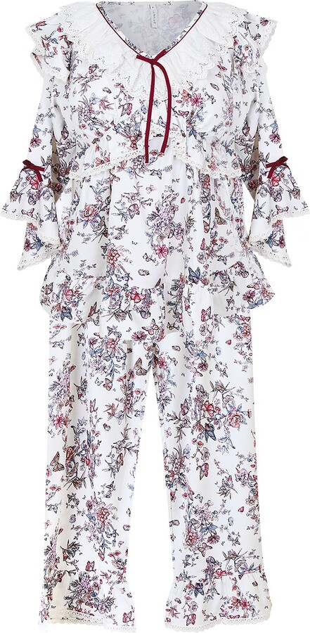 Luna Luz Blue Jardin Modal-Cotton V-Neck Pajama Set
