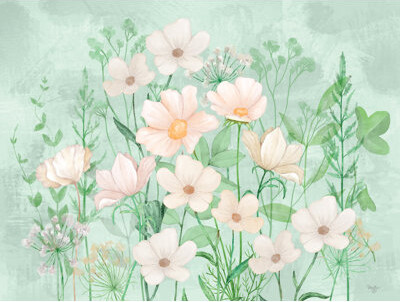 Misty Mint Floral On Canvas by Mollie B. Print