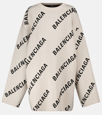 Balenciaga Logo jacquard cotton and wool-blend sweater - ShopStyle
