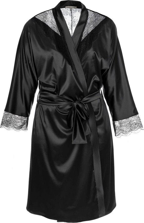 Epifania Nightwear - Scarlett Black Satin Kimono Robe - ShopStyle