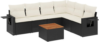 Vidaxl 7 Piece Patio Sofa Set With Cushions Black Poly Rattan
