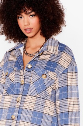 Nasty Gal Womens What the Check Longline Shirt Jacket - Blue - 4