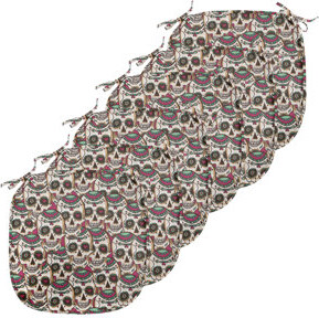 East Urban Home Creepy Head Bones with Flowers Day of the Dead Art Indoor/Outdoor Seat Cushion