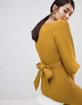 Thumbnail for your product : Closet London ribbed pencil dress with tie belt in mustard