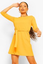 Thumbnail for your product : boohoo 3/4 Sleeve Belted Shift Dress
