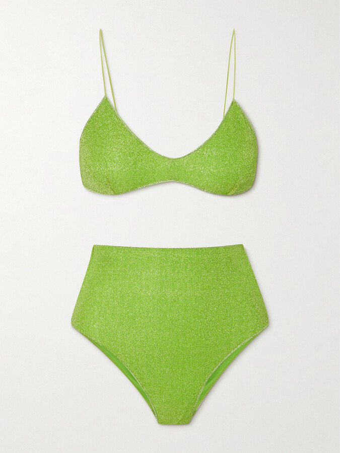 【OSEREE】twist-front recycled stretch-satin ビキニ Oseree Twist-front Recycled Stretch-satin Bikini - Green