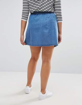 ASOS Curve CURVE Denim Button Front Mini Skater Skirt in Mid Wash Blue