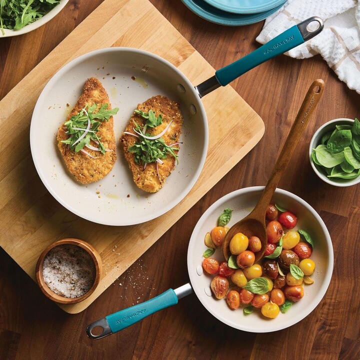 Rachael Ray Cucina Ceramic 2-Piece Aluminum Nonstick Skillet Set in Marine Blue