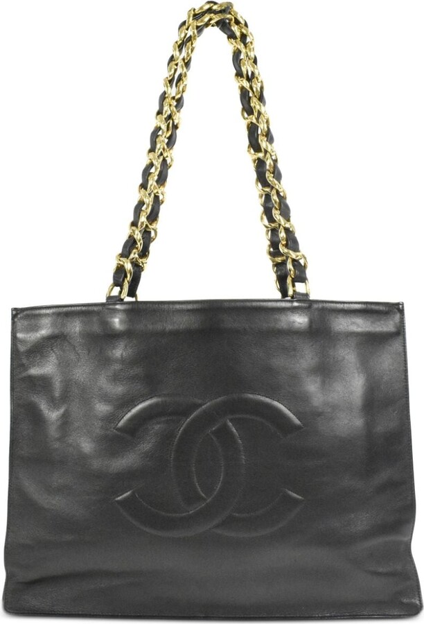 Chanel Pre-owned 1990-2000 CC Stitch leather-and-chain Tote Bag - Black