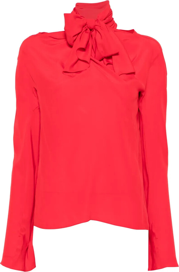 Rochas Pussy-Bow Long-Sleeve Blouse