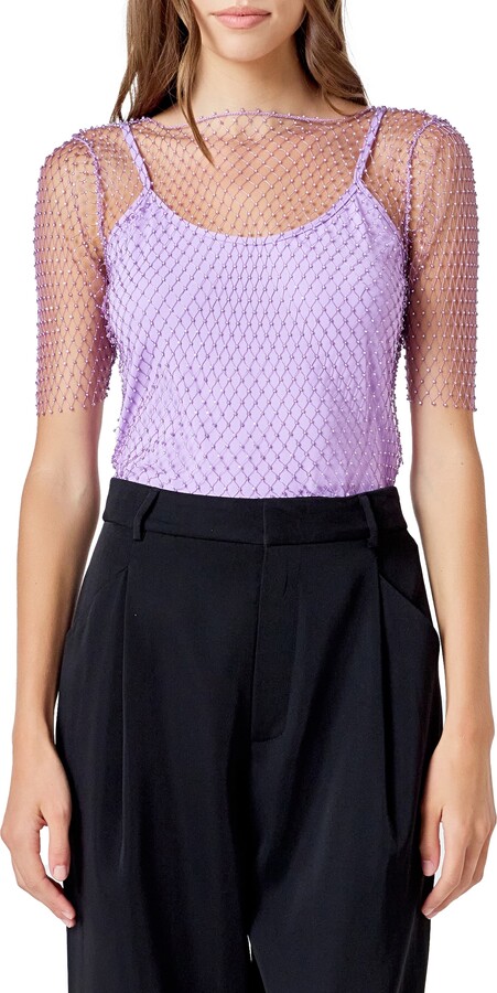 Endless Rose Embellished Mesh Top