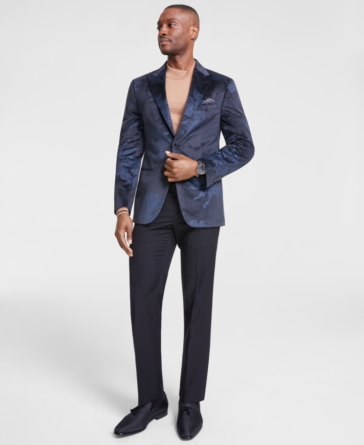 Tallia Men's Slim-Fit Floral Velvet Sport Coat - Black/blue