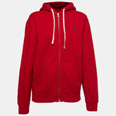 Red Cotton Knit Zip Up Hooded Jacket  