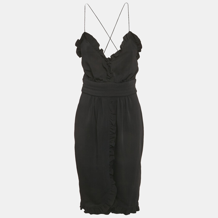 Dolce & Gabbana Black Stretch Crepe Frill Detail Mini Dress M