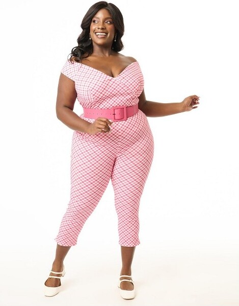 Unique Vintage UniqueVintageWomen'sPlusRachelleCapriPantsPinkGingham3X/20