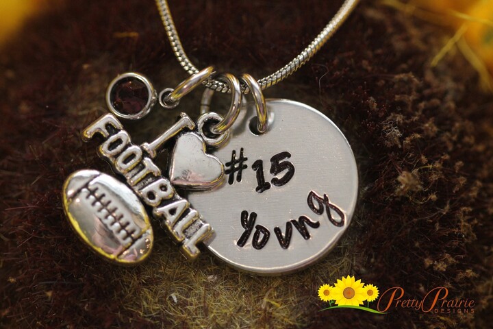 I Love Football Necklace, Personalized Jewelry, Player Gift, Pop Warner Football, Mom Keychain