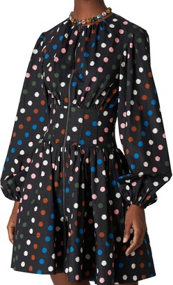 Carolina Herrera Polka Dot Puff-Sleeve Gathered Corset Dress