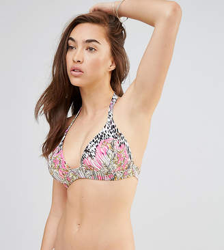 ASOS Design Fuller Bust Exclusive Golden Glamour Print Plunge Bikini Top Dd-G