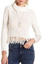 Thumbnail for your product : Charlotte Russe Cowl Neck Fringe-Trim Sweater
