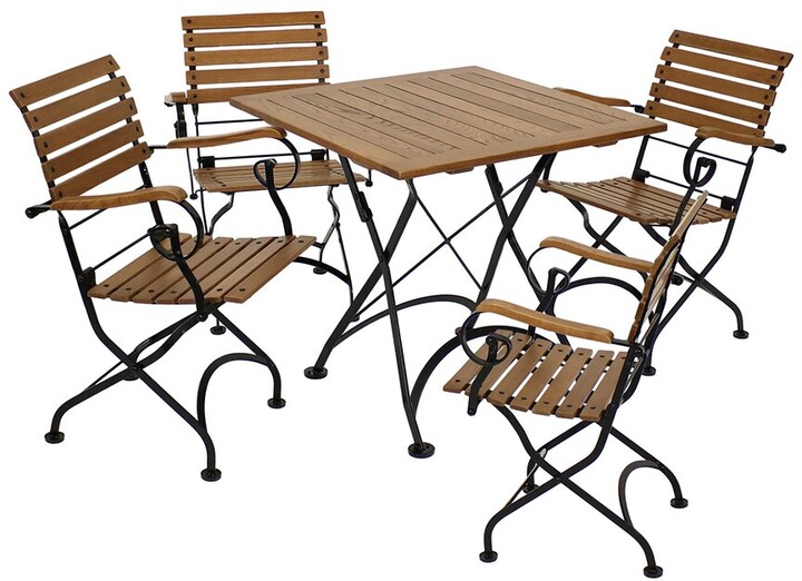 Sunnydaze Deluxe European Chestnut 5Pc Folding Bistro Dining Table And