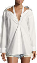 Thumbnail for your product : Alexander Wang T by Long-Sleeve Cotton Poplin Oversized Shirt with Neck Tape Detail