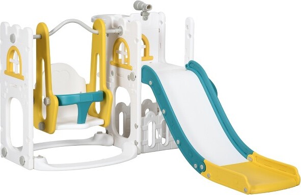 HBEZON 6in1ToddlerSlideandSwingSetIndoorforAge1-3Yearsw/BasketballHoop,Climber,StorageTelescope