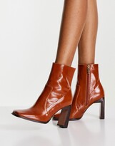 Thumbnail for your product : ASOS DESIGN Embrace leather high heeled square toe boots in tan